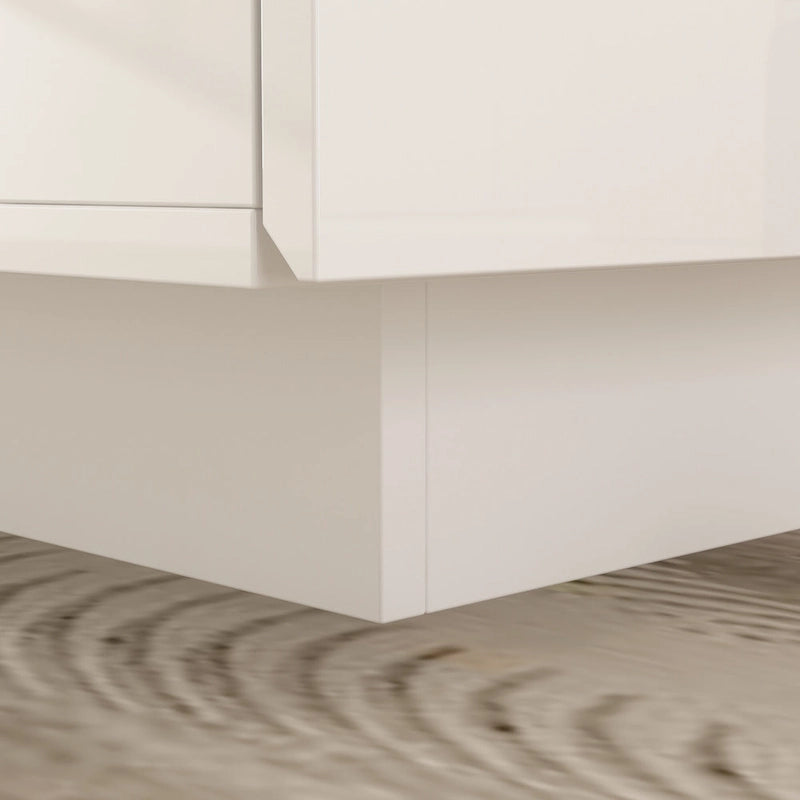 Table basse laquée de 120 cm de long avec éclairage LED et 3 niches de rangement ouvertes