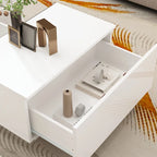 Table basse laquée de 120 cm de long avec éclairage LED et 3 niches de rangement ouvertes
