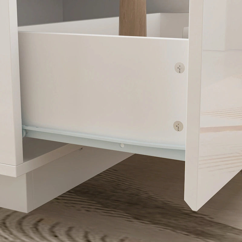 Table basse laquée de 120 cm de long avec éclairage LED et 3 niches de rangement ouvertes