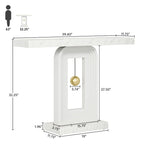 Console étroite de 99 cm avec base géométrique dorée et plateau en faux marbre