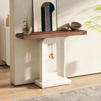 Console étroite de 99 cm avec base géométrique dorée et plateau en faux marbre