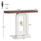 Console étroite de 99 cm avec base géométrique dorée et plateau en faux marbre