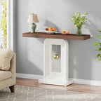 Console étroite de 99 cm avec base géométrique dorée et plateau en faux marbre