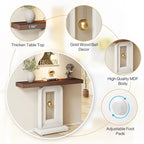 Console étroite de 99 cm avec base géométrique dorée et plateau en faux marbre