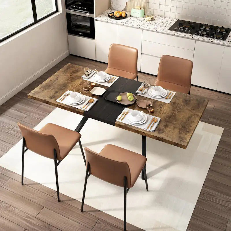 Table à manger rectangulaire extensible rétro avec plateau central embossé - Gris/Marron