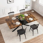 Table à manger rectangulaire extensible rétro avec plateau central embossé - Gris/Marron