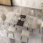 Table à manger rectangulaire extensible rétro avec plateau central embossé - Gris/Marron