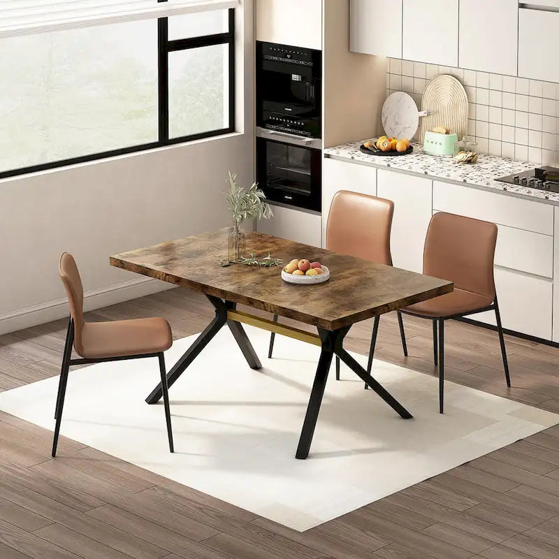 Table à manger rectangulaire extensible rétro avec plateau central embossé - Gris/Marron