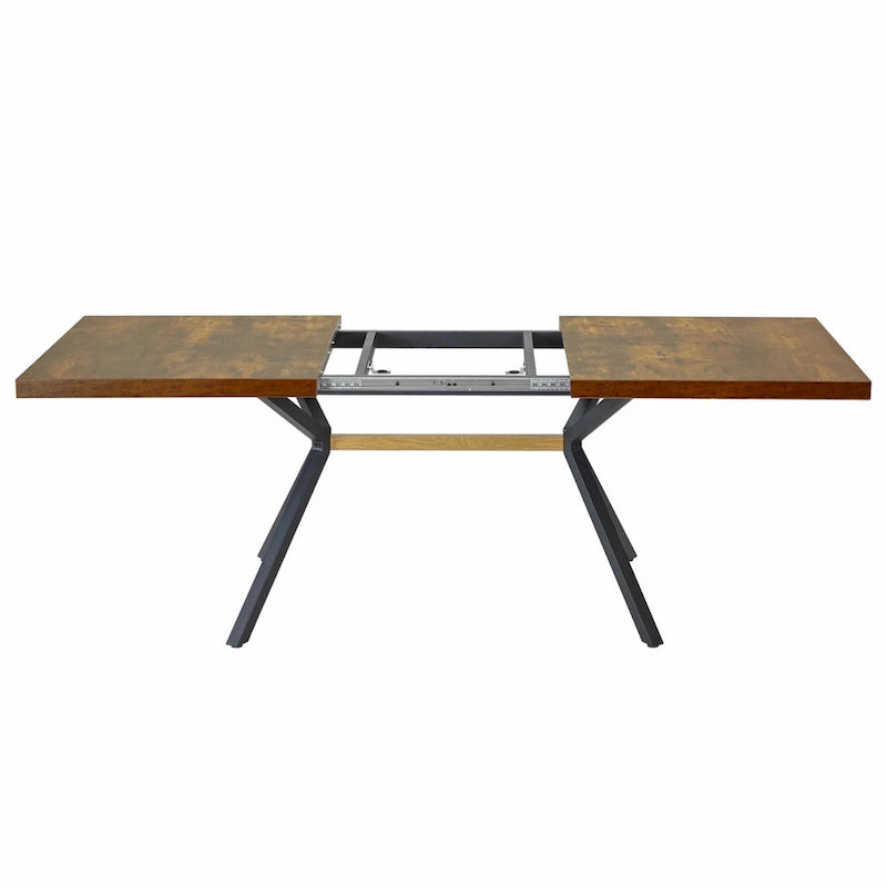 Table à manger rectangulaire extensible rétro avec plateau central embossé - Gris/Marron