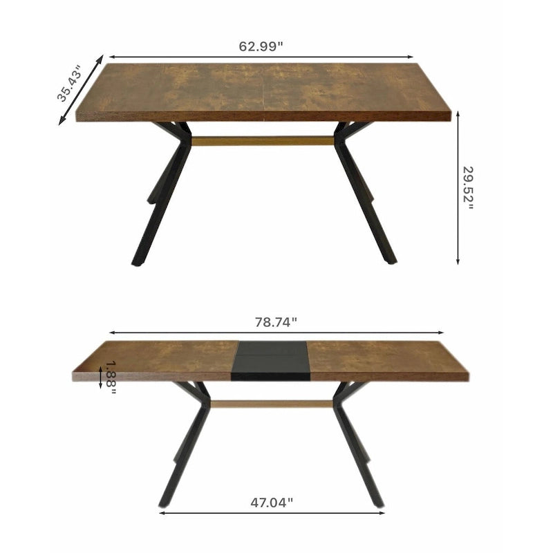 Table à manger rectangulaire extensible rétro avec plateau central embossé - Gris/Marron