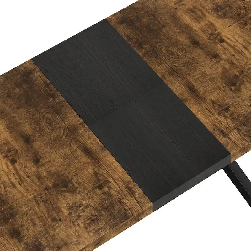 Table à manger rectangulaire extensible rétro avec plateau central embossé - Gris/Marron