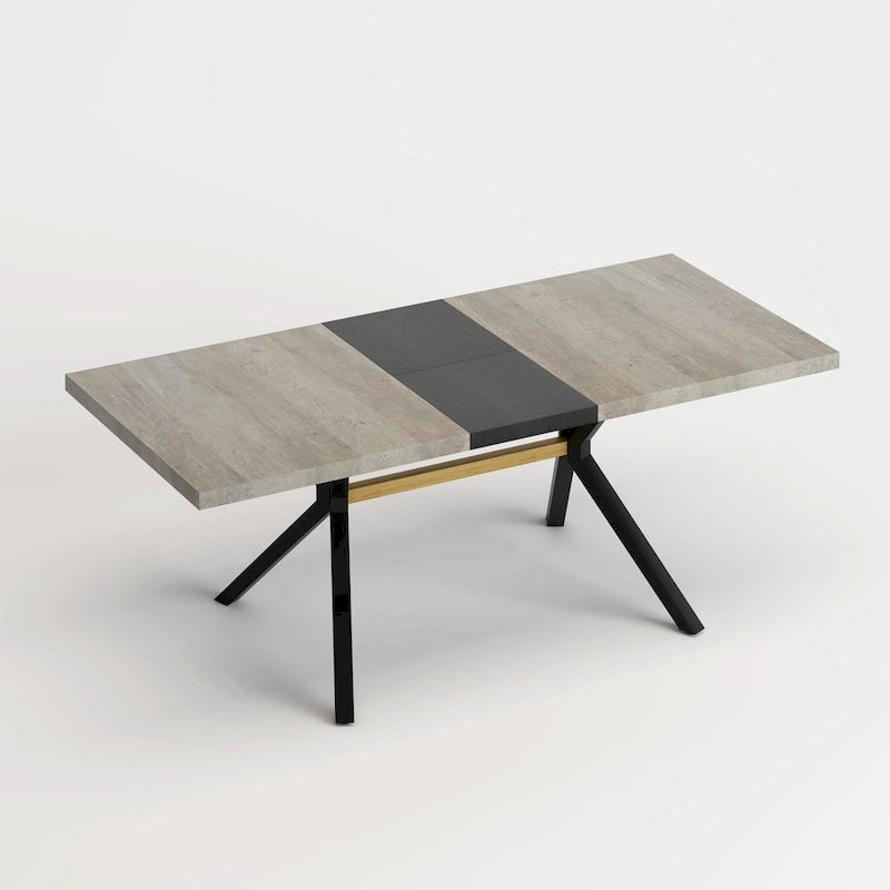 Table à manger rectangulaire extensible rétro avec plateau central embossé - Gris/Marron
