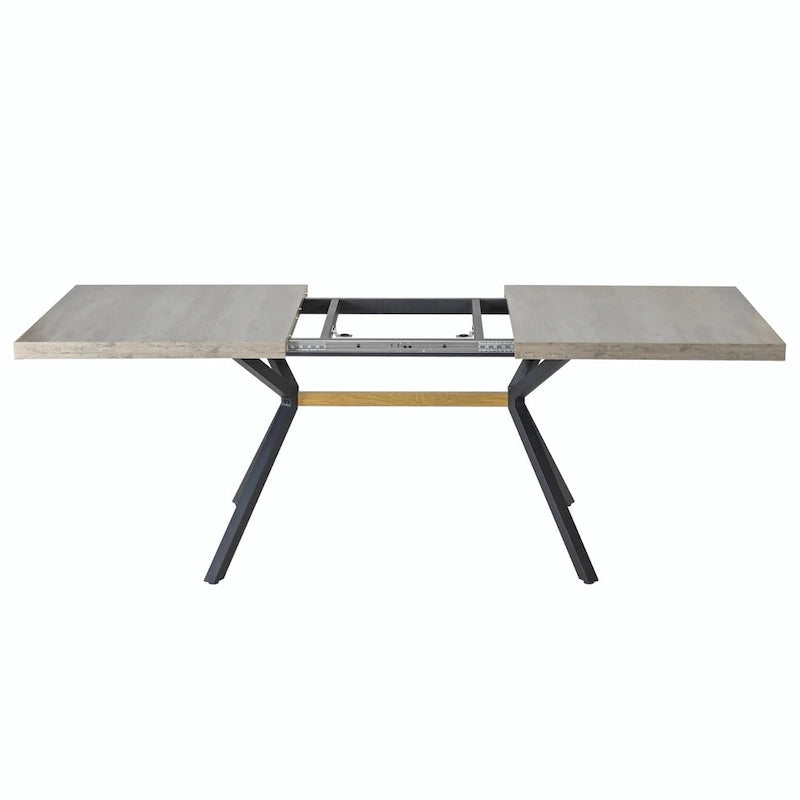 Table à manger rectangulaire extensible rétro avec plateau central embossé - Gris/Marron