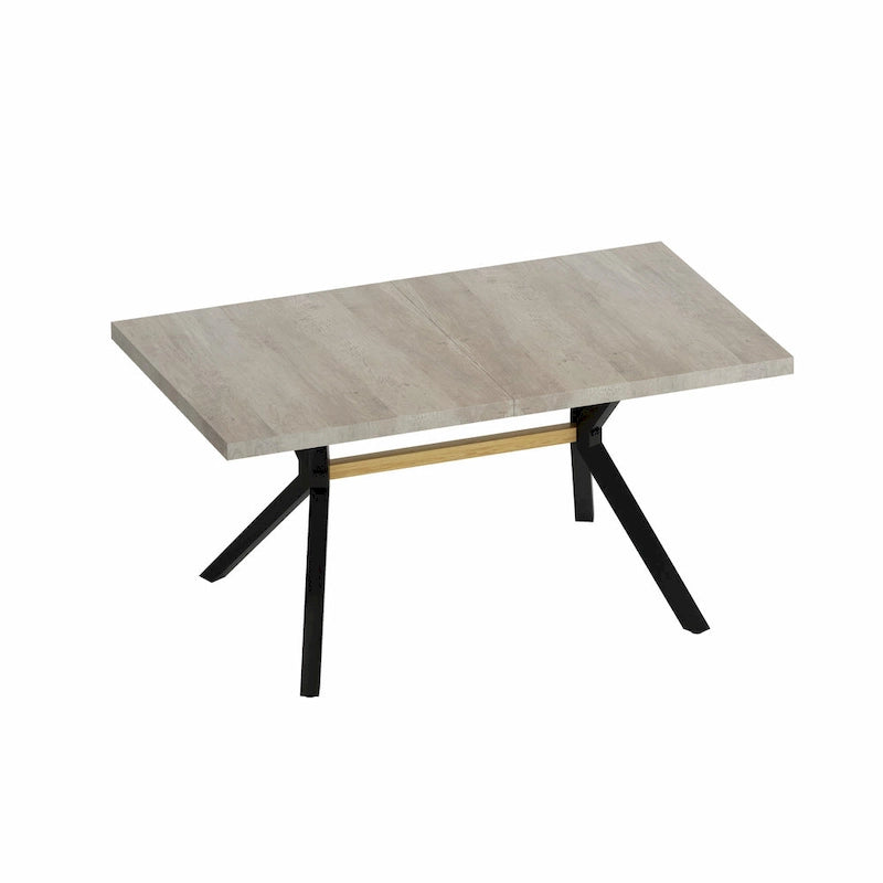 Table à manger rectangulaire extensible rétro avec plateau central embossé - Gris/Marron