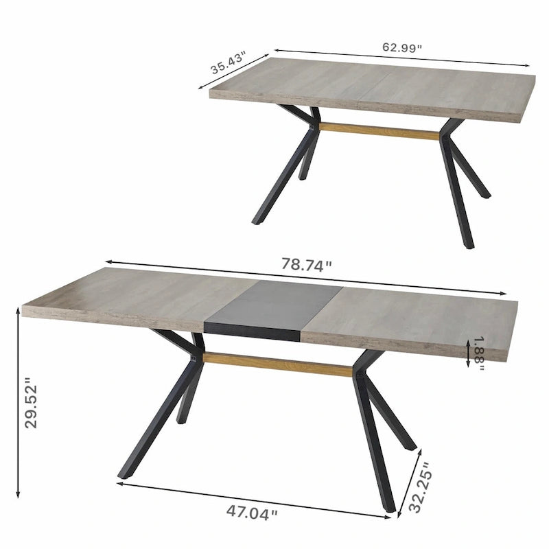 Table à manger rectangulaire extensible rétro avec plateau central embossé - Gris/Marron