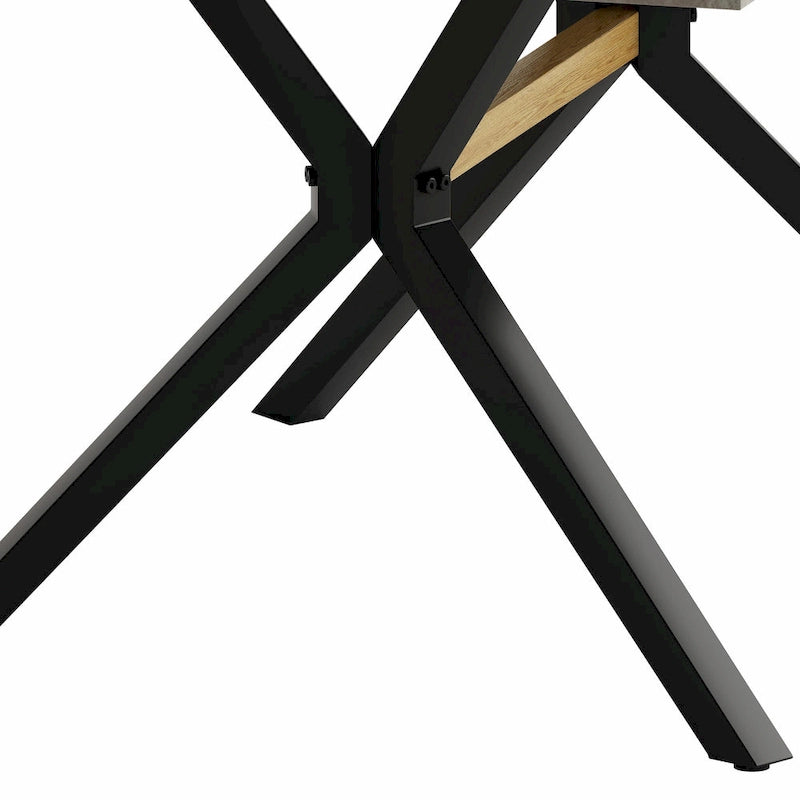 Table à manger rectangulaire extensible rétro avec plateau central embossé - Gris/Marron