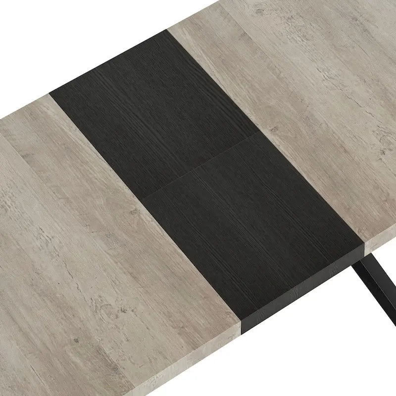 Table à manger rectangulaire extensible rétro avec plateau central embossé - Gris/Marron