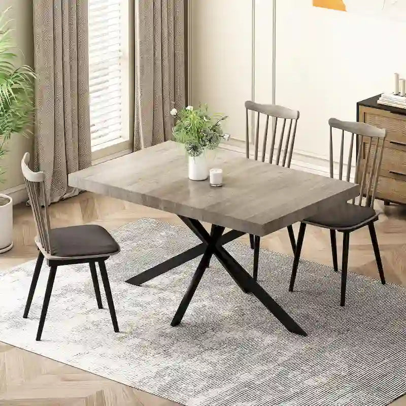 Table à manger rectangulaire extensible rétro avec plateau central embossé - Gris/Marron