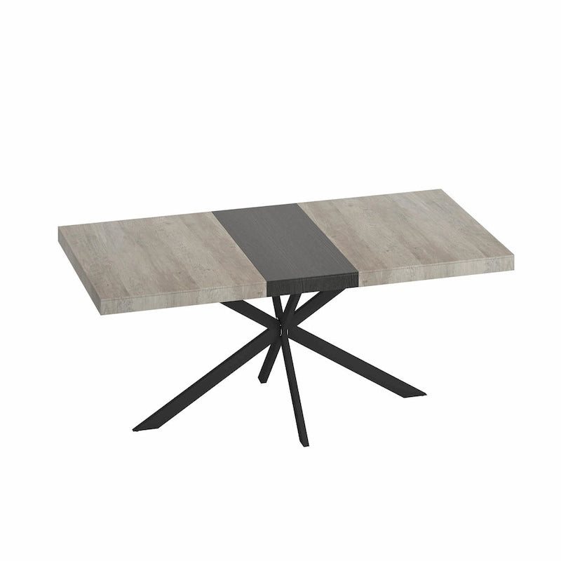 Table à manger rectangulaire extensible rétro avec plateau central embossé - Gris/Marron