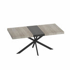 Table à manger rectangulaire extensible rétro avec plateau central embossé - Gris/Marron