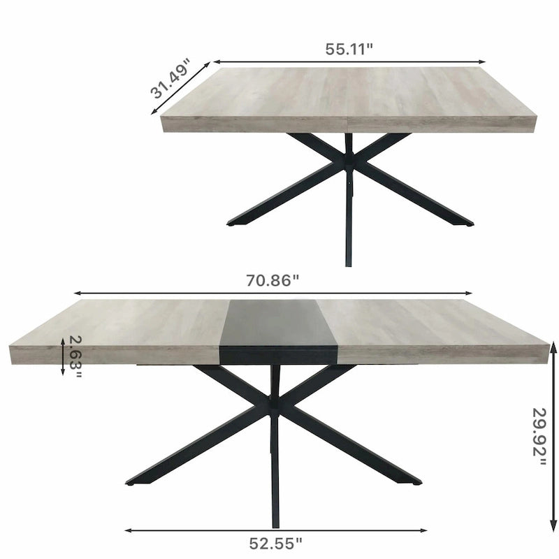 Table à manger rectangulaire extensible rétro avec plateau central embossé - Gris/Marron