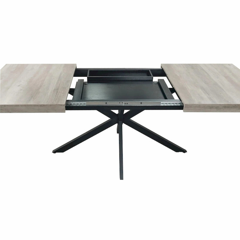 Table à manger rectangulaire extensible rétro avec plateau central embossé - Gris/Marron