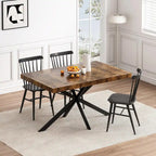 Table à manger rectangulaire extensible rétro avec plateau central embossé - Gris/Marron