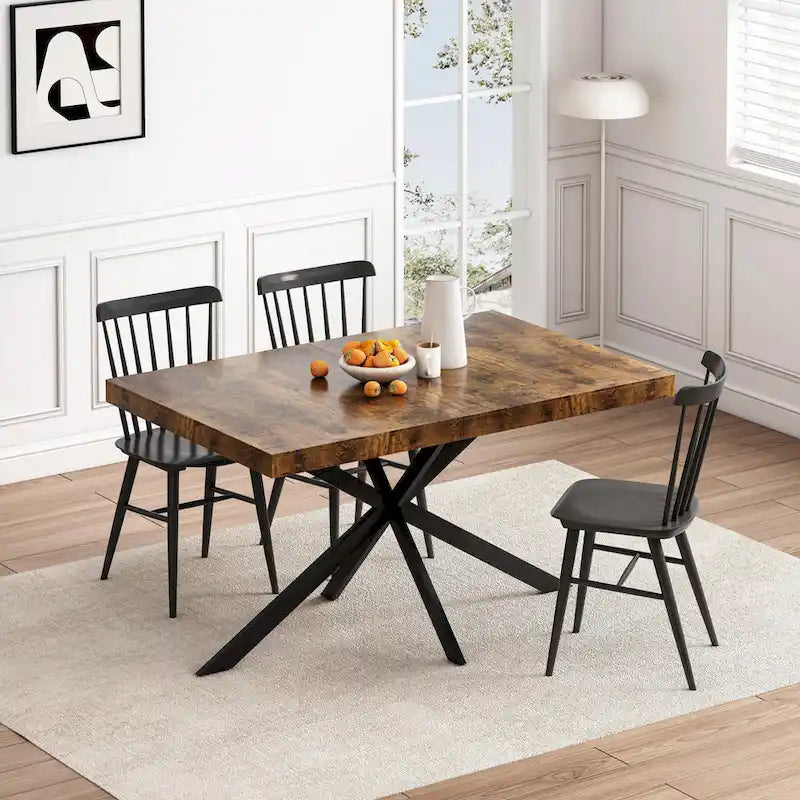 Table à manger rectangulaire extensible rétro avec plateau central embossé - Gris/Marron