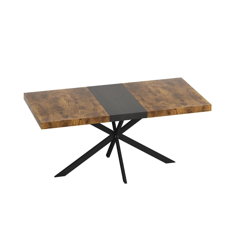 Table à manger rectangulaire extensible rétro avec plateau central embossé - Gris/Marron