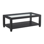 Table basse 48 po en bois et verre trempé avec étagère inférieure et roulettes
