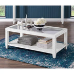 Table basse 48 po en bois et verre trempé avec étagère inférieure et roulettes