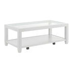Table basse 48 po en bois et verre trempé avec étagère inférieure et roulettes