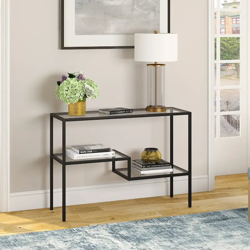 Console en acier et verre trempé avec étagère à deux niveaux – Capacité de 18 kg