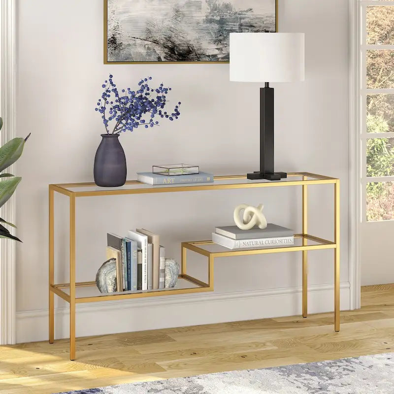 Console en acier et verre trempé avec étagère à deux niveaux – Capacité de 18 kg