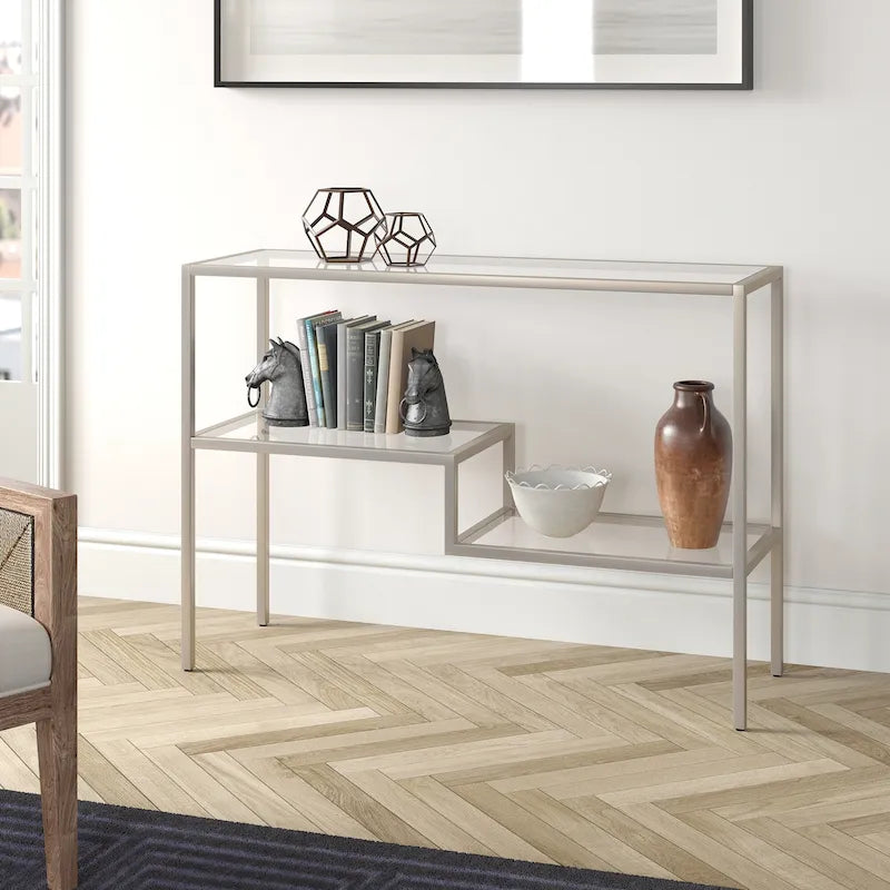 Console en acier et verre trempé avec étagère à deux niveaux – Capacité de 18 kg