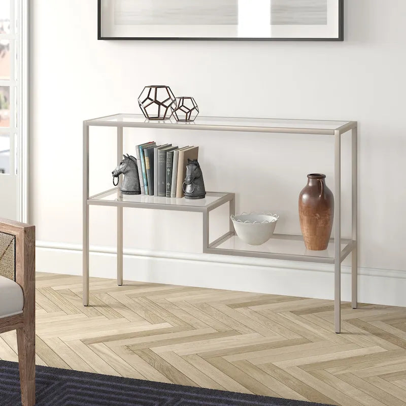 Console en acier et verre trempé avec étagère à deux niveaux – Capacité de 18 kg