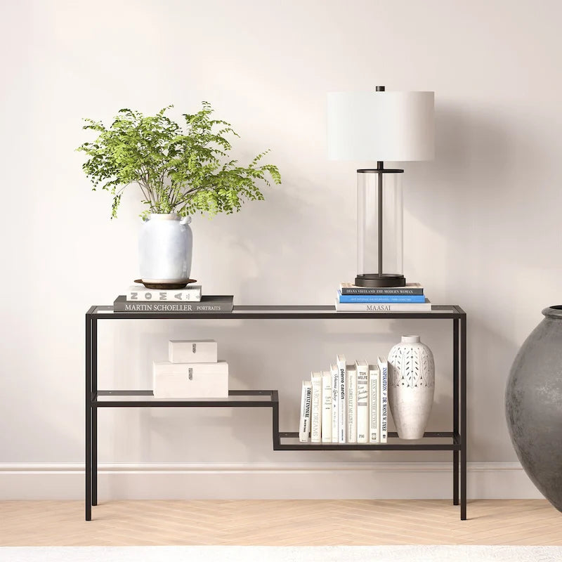 Console en acier et verre trempé avec étagère à deux niveaux – Capacité de 18 kg