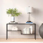 Console en acier et verre trempé avec étagère à deux niveaux – Capacité de 18 kg