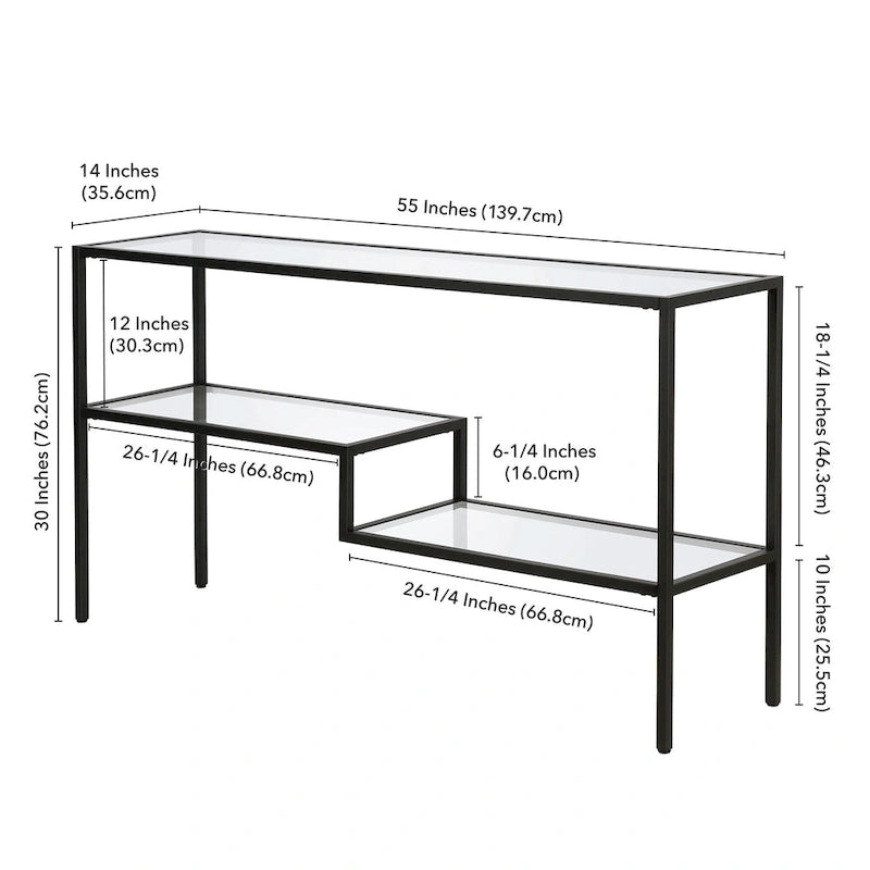 Console en acier et verre trempé avec étagère à deux niveaux – Capacité de 18 kg