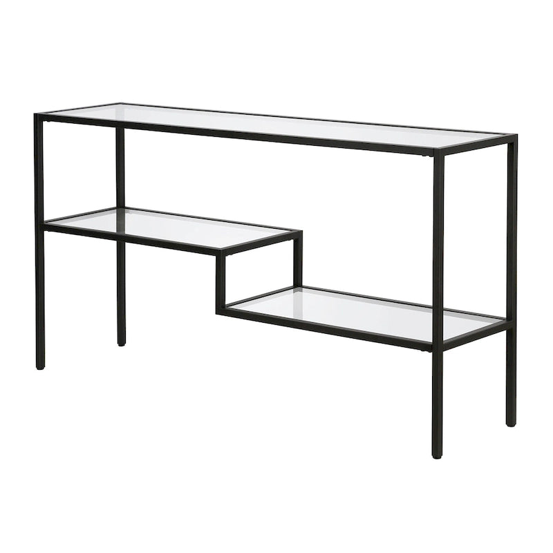 Console en acier et verre trempé avec étagère à deux niveaux – Capacité de 18 kg