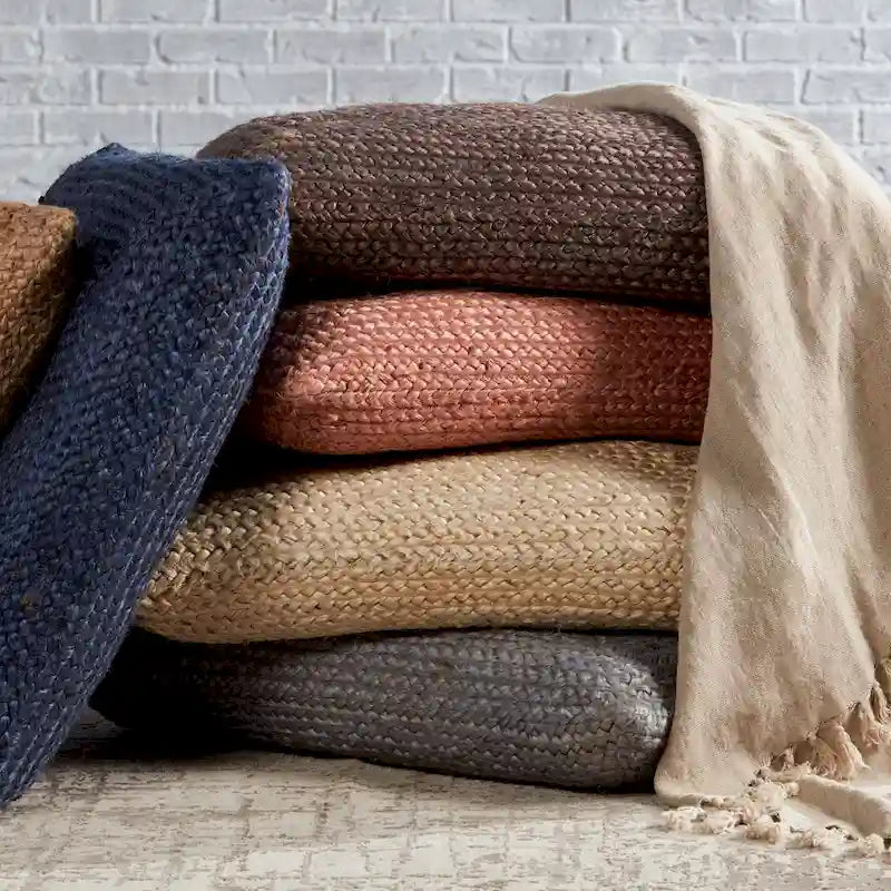 Pouf carré tressé en jute texturée - 71 cm