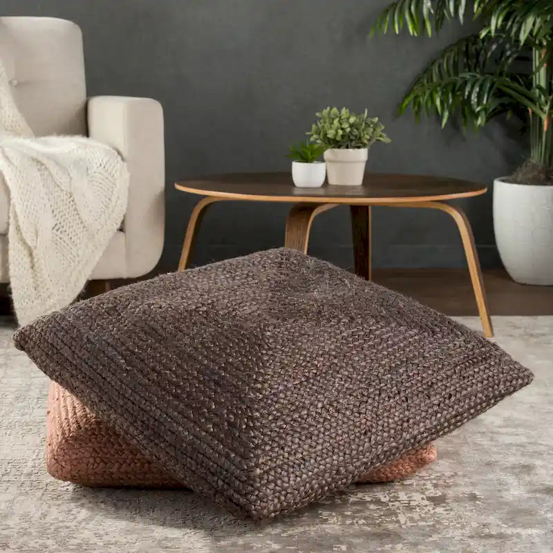 Pouf carré tressé en jute texturée - 71 cm
