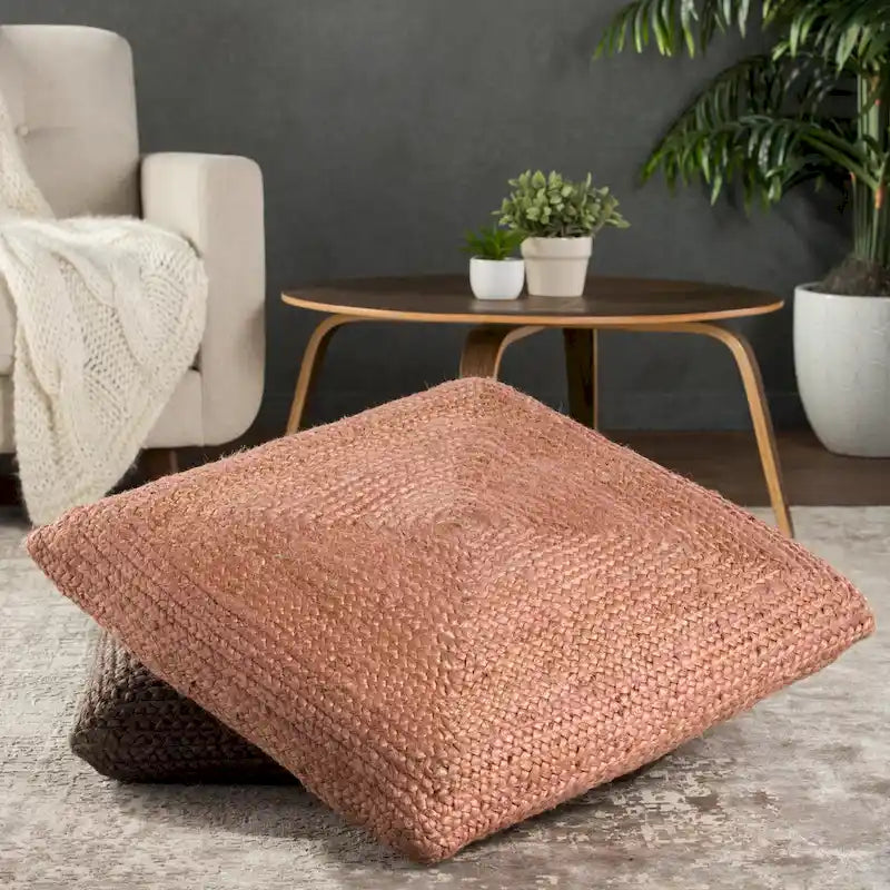 Pouf carré tressé en jute texturée - 71 cm