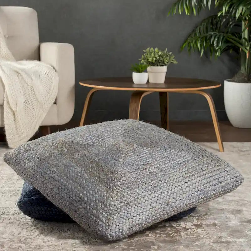 Pouf carré tressé en jute texturée - 71 cm