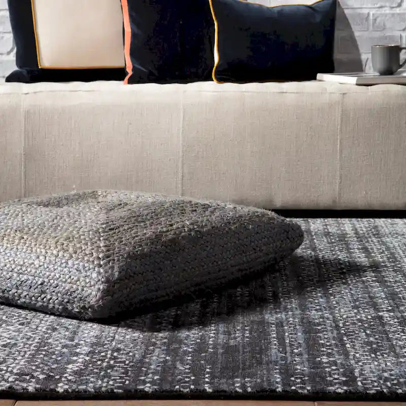 Pouf carré tressé en jute texturée - 71 cm