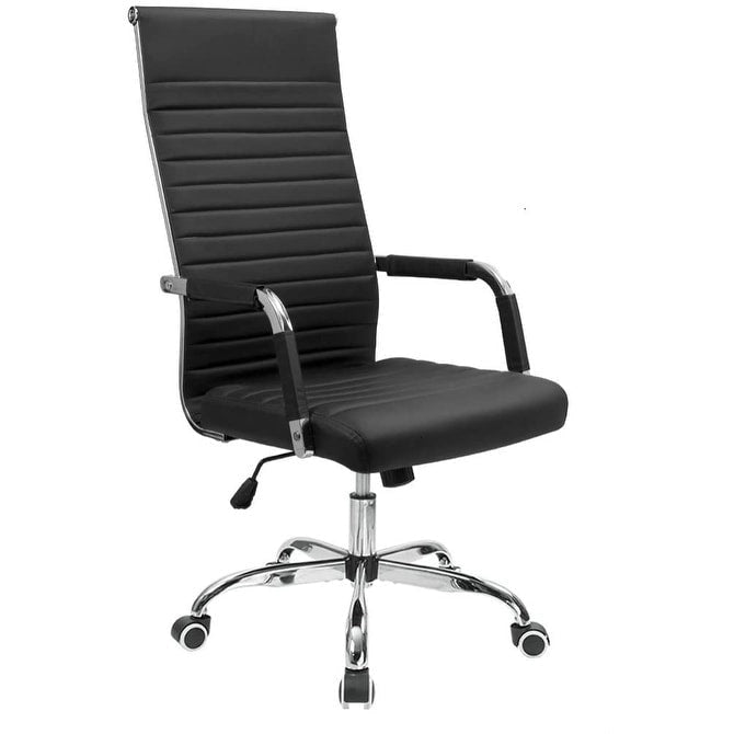 Chaise de bureau à dossier haut en cuir PU nervuré - Capacité de 145 kg