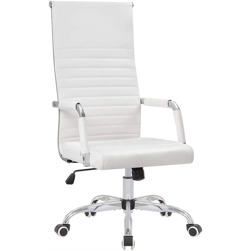 Chaise de bureau à dossier haut en cuir PU nervuré - Capacité de 145 kg