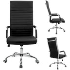 Chaise de bureau à dossier haut en cuir PU nervuré - Capacité de 145 kg