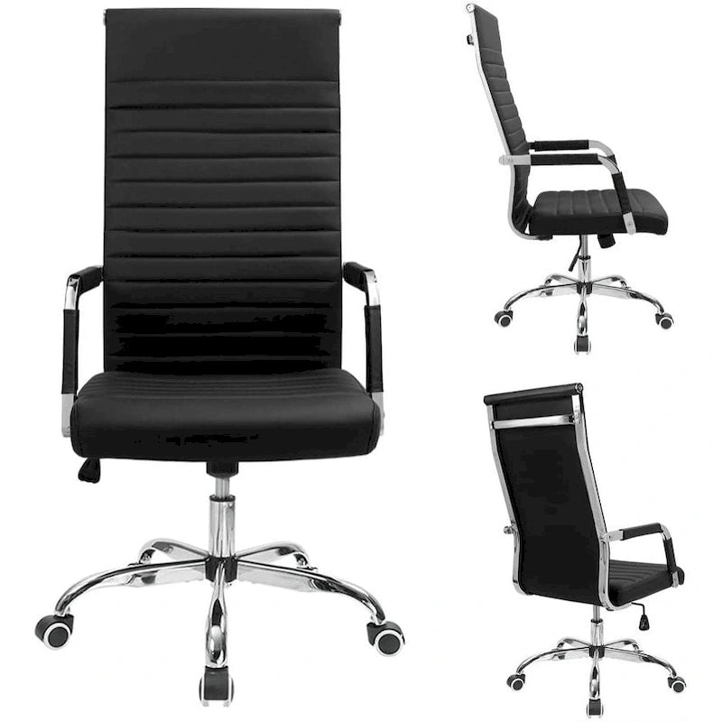 Chaise de bureau à dossier haut en cuir PU nervuré - Capacité de 145 kg