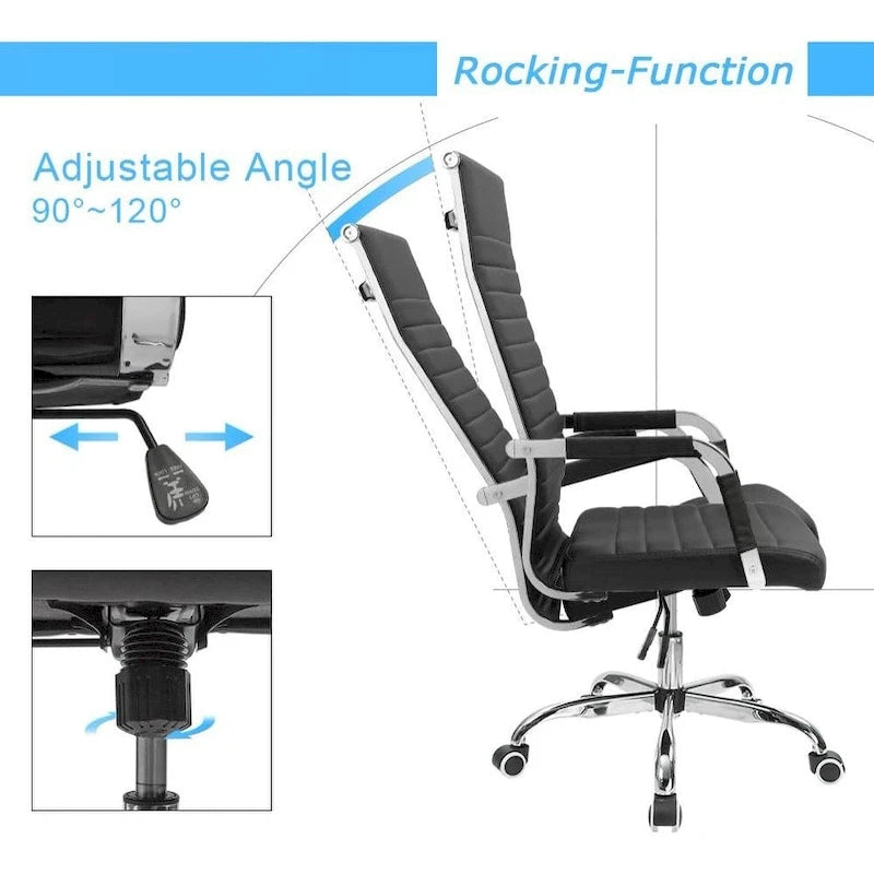 Chaise de bureau à dossier haut en cuir PU nervuré - Capacité de 145 kg